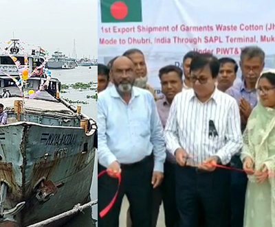 For the first time, garments wastage are being exported to India by River vessel