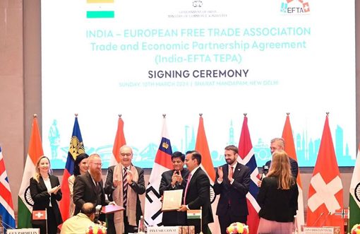 EFTA and India signed 100 billion USD free trade agreement