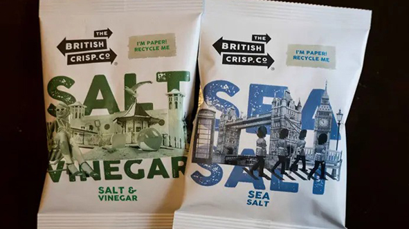 Embargoed until 9.00 GMT Thursday 28 March: first fully recyclable paper crisp packet launched as an alternative to the 8 billion thrown away in the UK every year